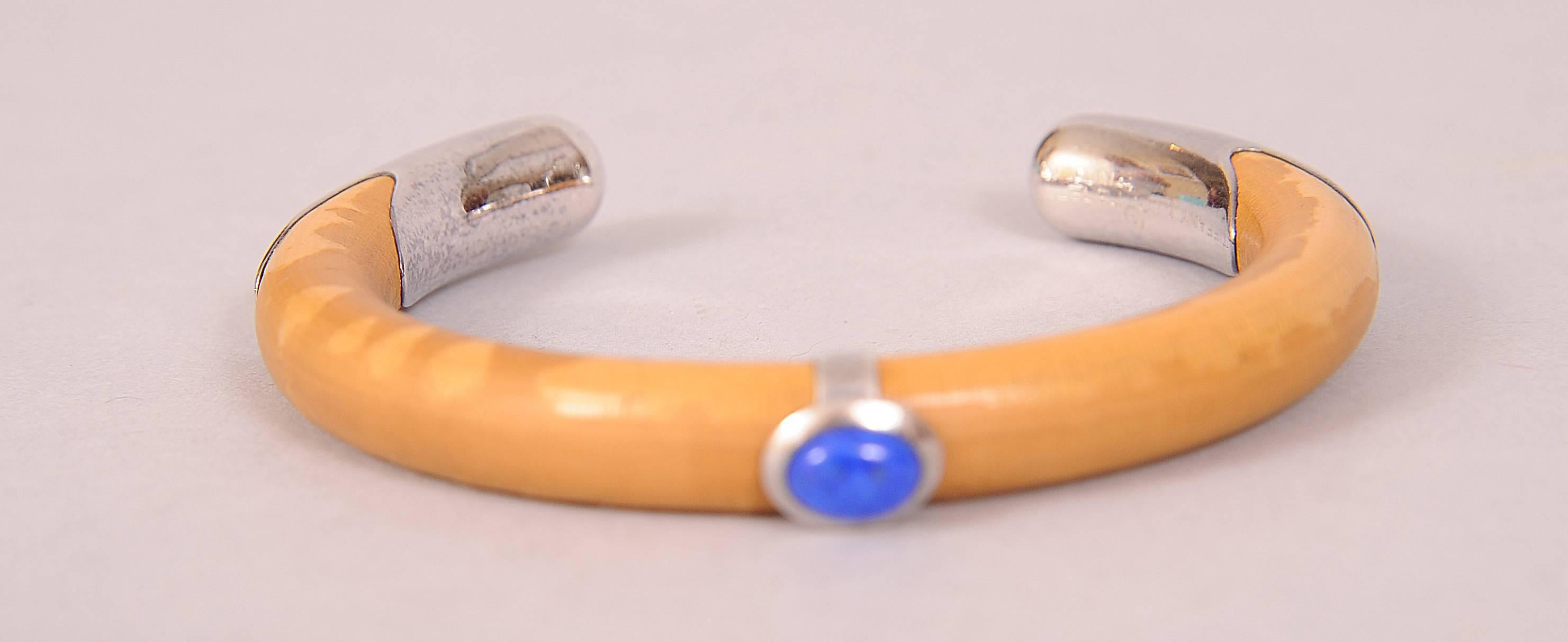 Artist Rare Elsa Peretti Bamboo, Lapis and Sterling Silver Bracelet, for Tiffany & Co.