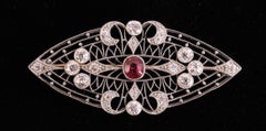 Burma Ruby Diamond and Platinum Brooch