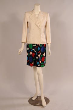 Yves Saint Laurent White Linen Jacket and Printed Linen Shorts