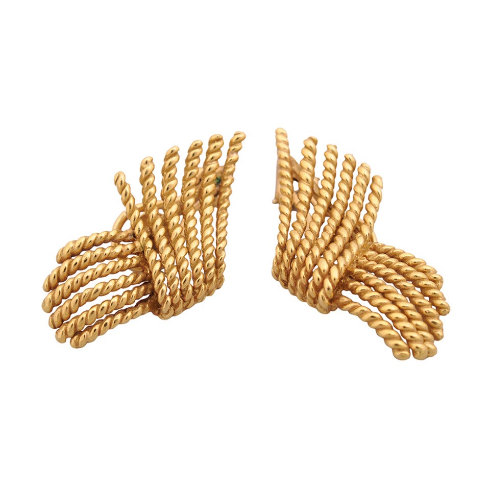 Tiffany and Co. Schlumberger Gold Rope Twist Earrings For Sale at 1stdibs