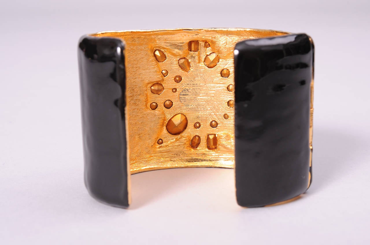 Kenneth Lane Black Enamel Cuff with Jeweled Maltese Cross In New Condition In New Hope, PA