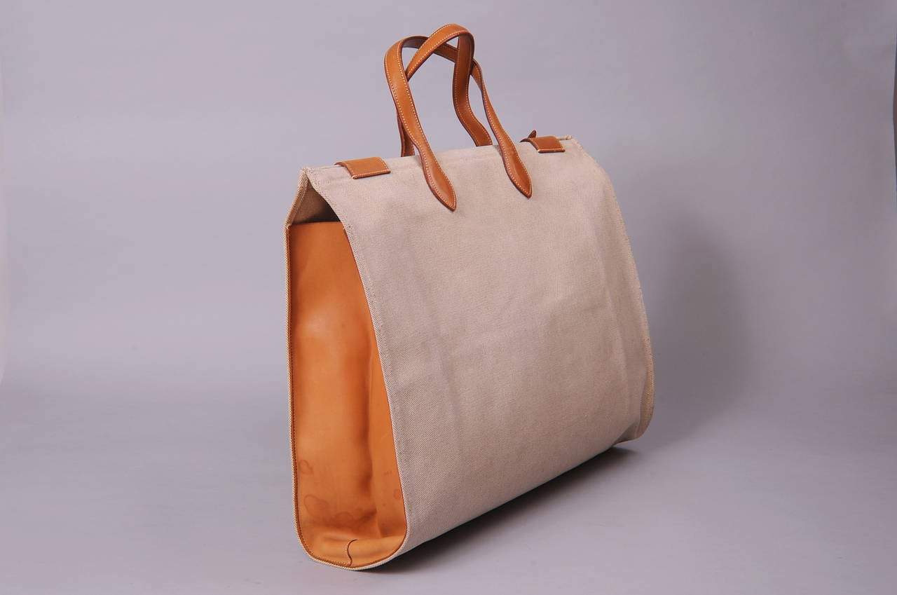Hermes Travel Bag or Large Tote, Canvas and Leather For Sale at ...  