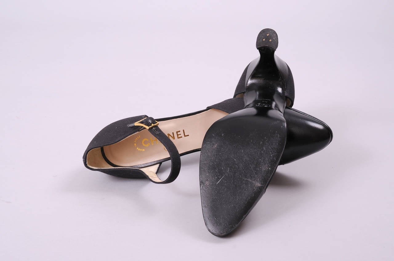 Women's Chanel Classic Black Silk & Leather Heels