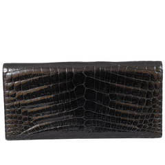 Vintage Sleek Black Crocodile Clutch, Prestige