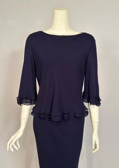Vestido de noche de gasa de seda en capas azul marino de Sophy Curson
