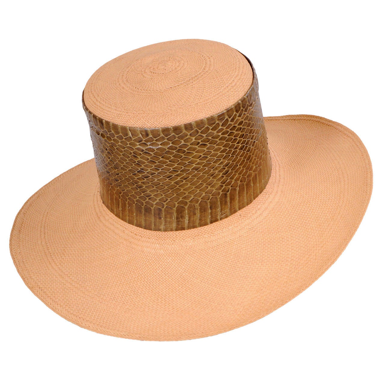 Givenchy Haute Couture Panama Straw Hat, Snakeskin Band