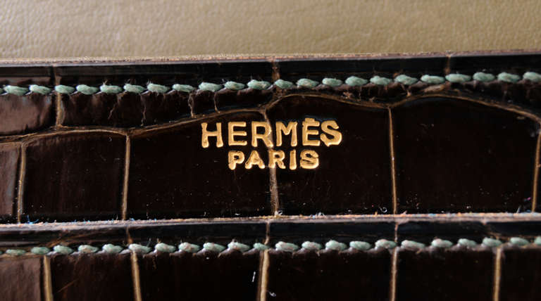 Hermes, Paris Vintage Brown Crocodile Sac Cordeliere 1