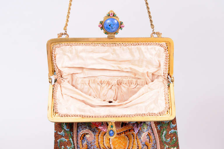 Large Edwardian Beaded Bag with Lapis Lazuli Accents at 1stDibs