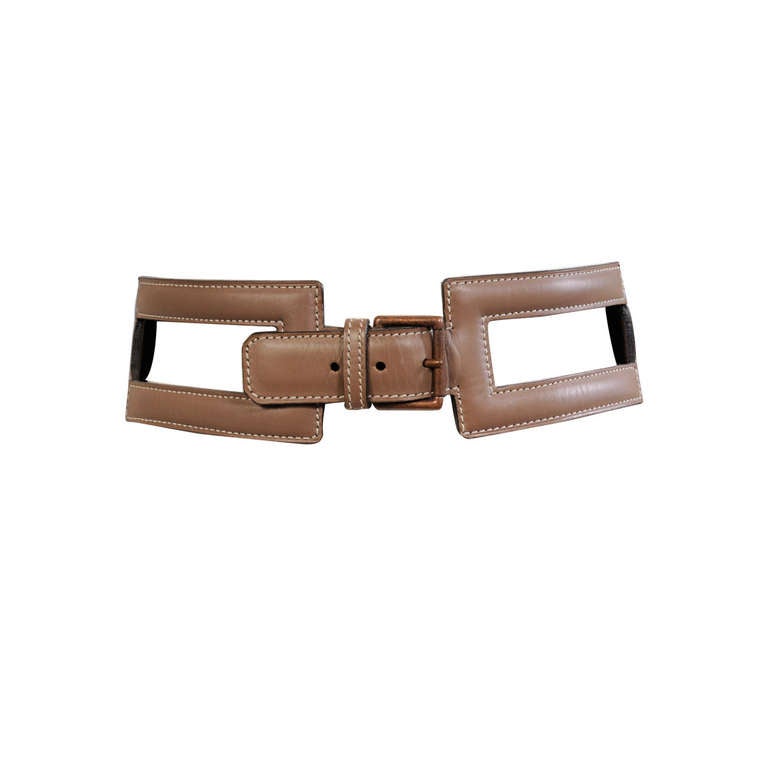 Azzedine Alaia Taupe Leather Belt, Never Worn
