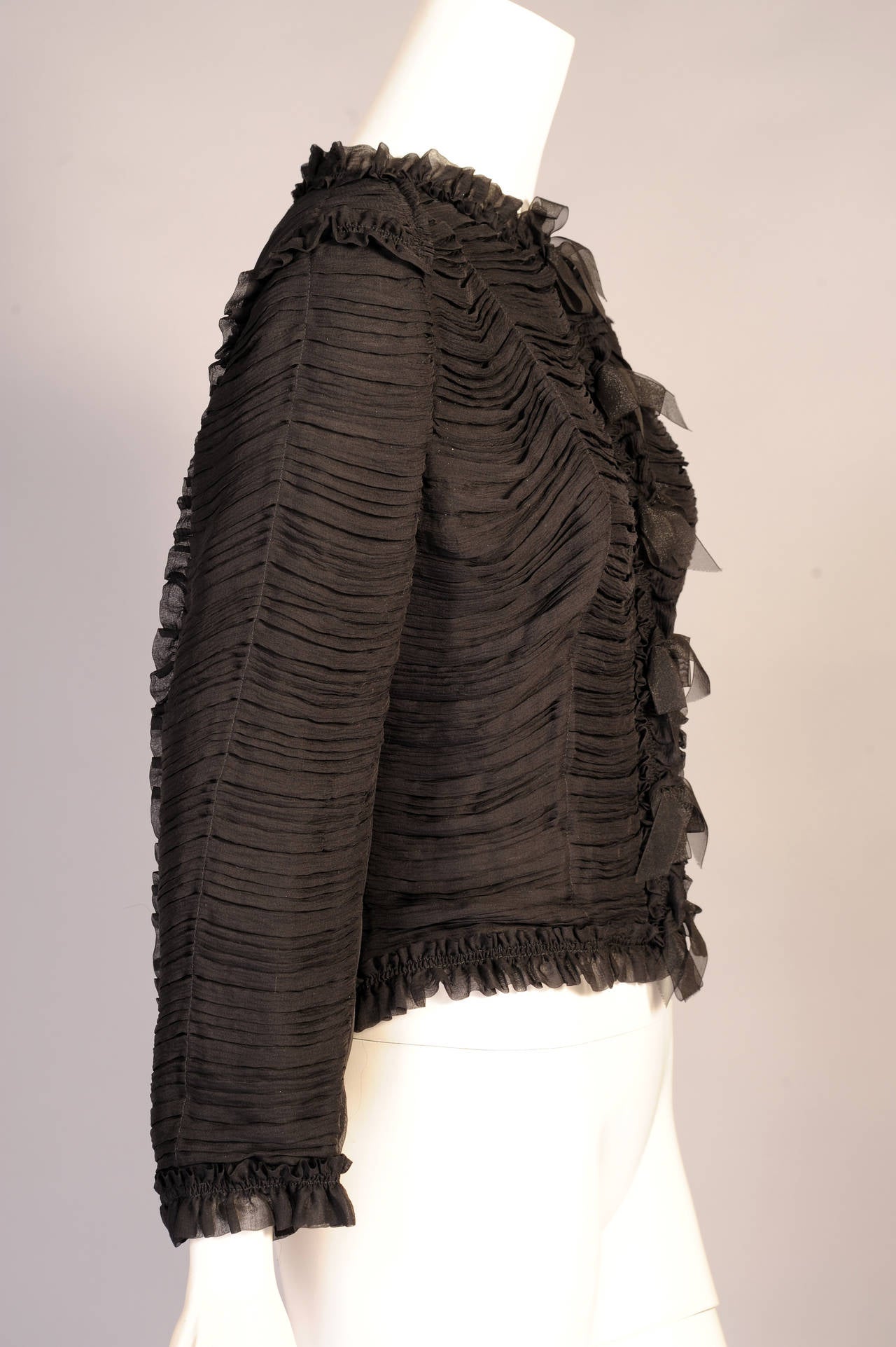 Chanel Black Silk Chiffon Jacket, Larger Size In Excellent Condition In New Hope, PA