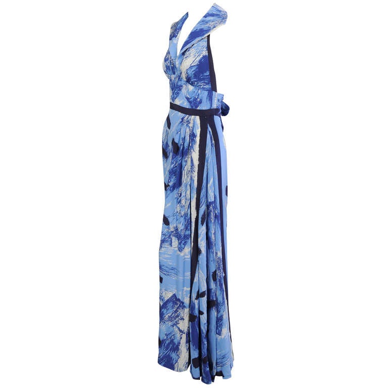 Michael Vollbracht Abstract Print Silk Halter Dress with Diamante at ...