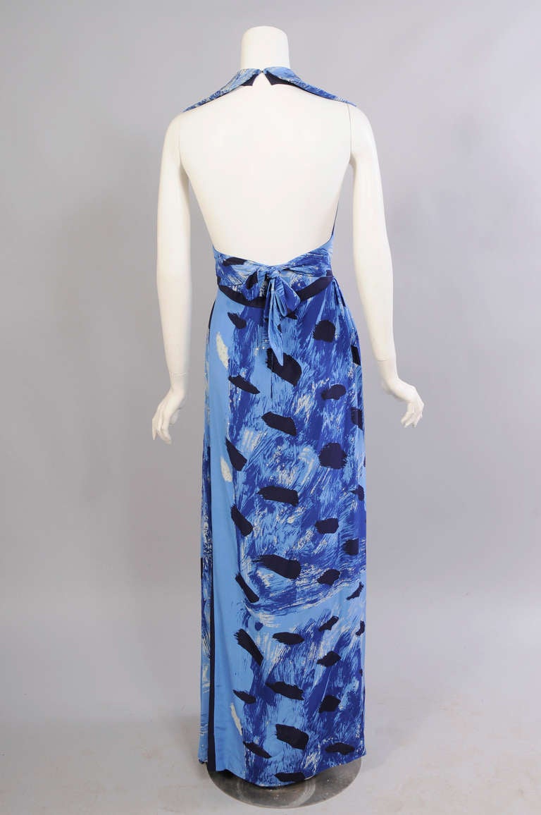 Michael Vollbracht Abstract Print Silk Halter Dress with Diamante at ...
