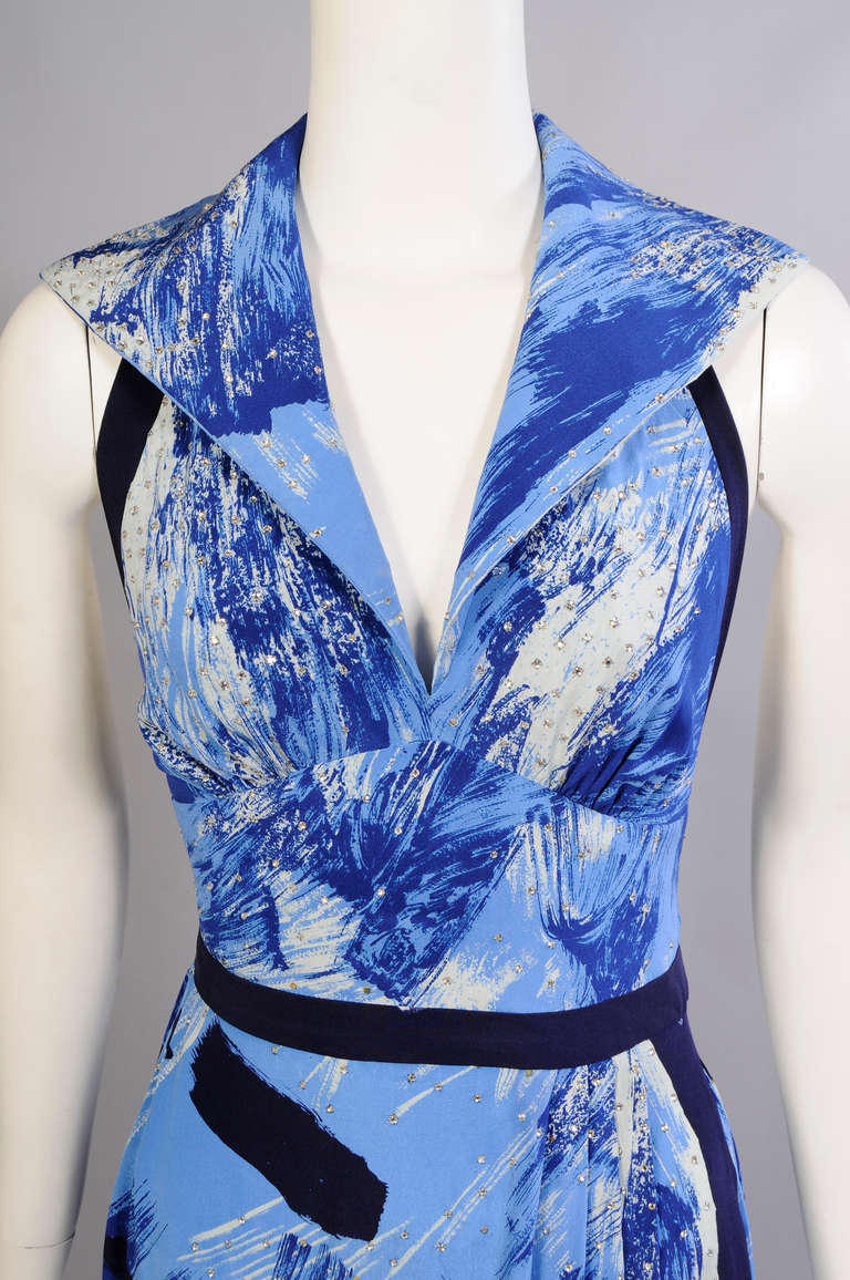 Michael Vollbracht Abstract Print Silk Halter Dress with Diamante In Excellent Condition In New Hope, PA