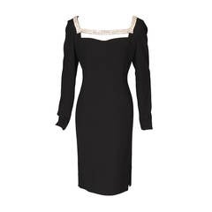 Galanos Black Evening Dress, Diamante Trim 2