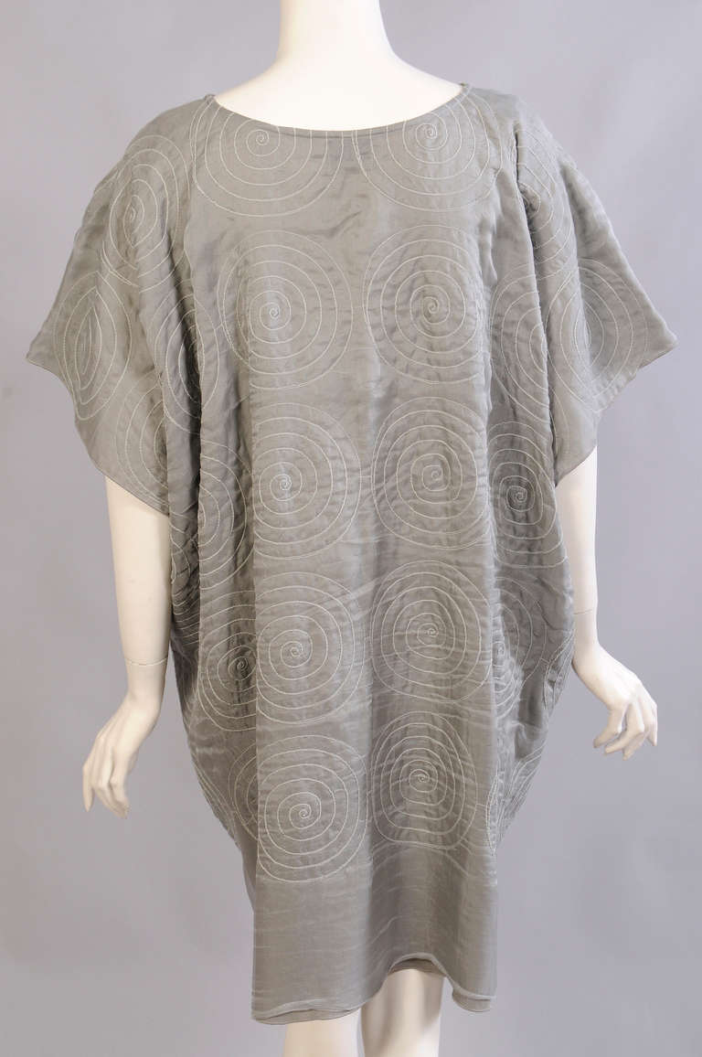 Women's Japanese Embroidered Silk Organza over Linen Dress