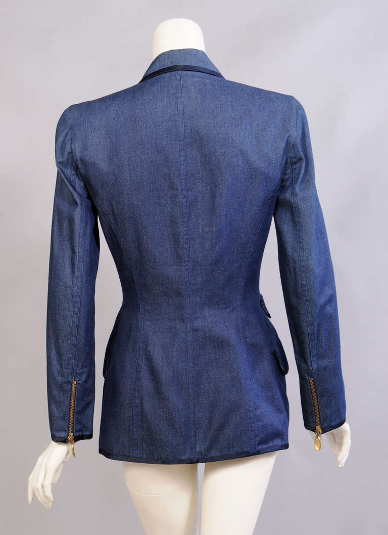 Donna Karan Satin Trimmed Silk Denim Jacket For Sale at 1stDibs | satin ...