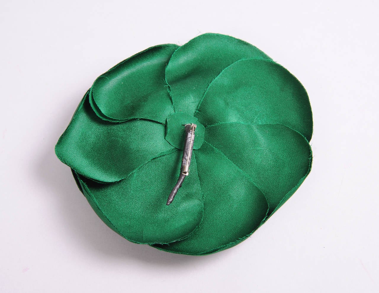 Blue Chanel Oversized Green Silk Camellia Pin