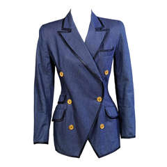 Vintage Donna Karan Satin Trimmed Silk Denim Jacket