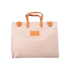 Hermes Leather and Toile Travel Bag or Tote