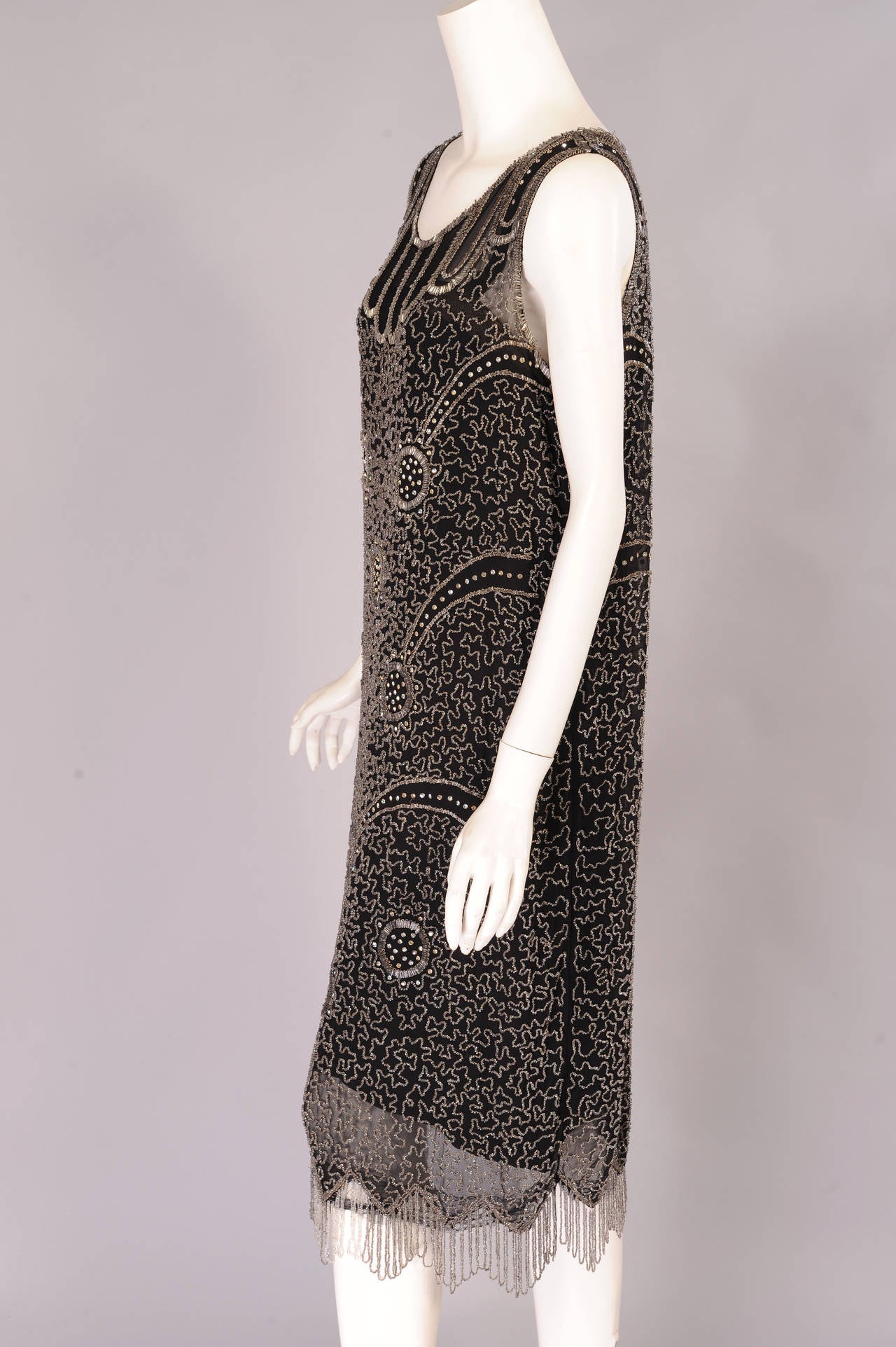 1920's Hand Beaded Silk Flapper Dress, Rare Larger Size at 1stdibs