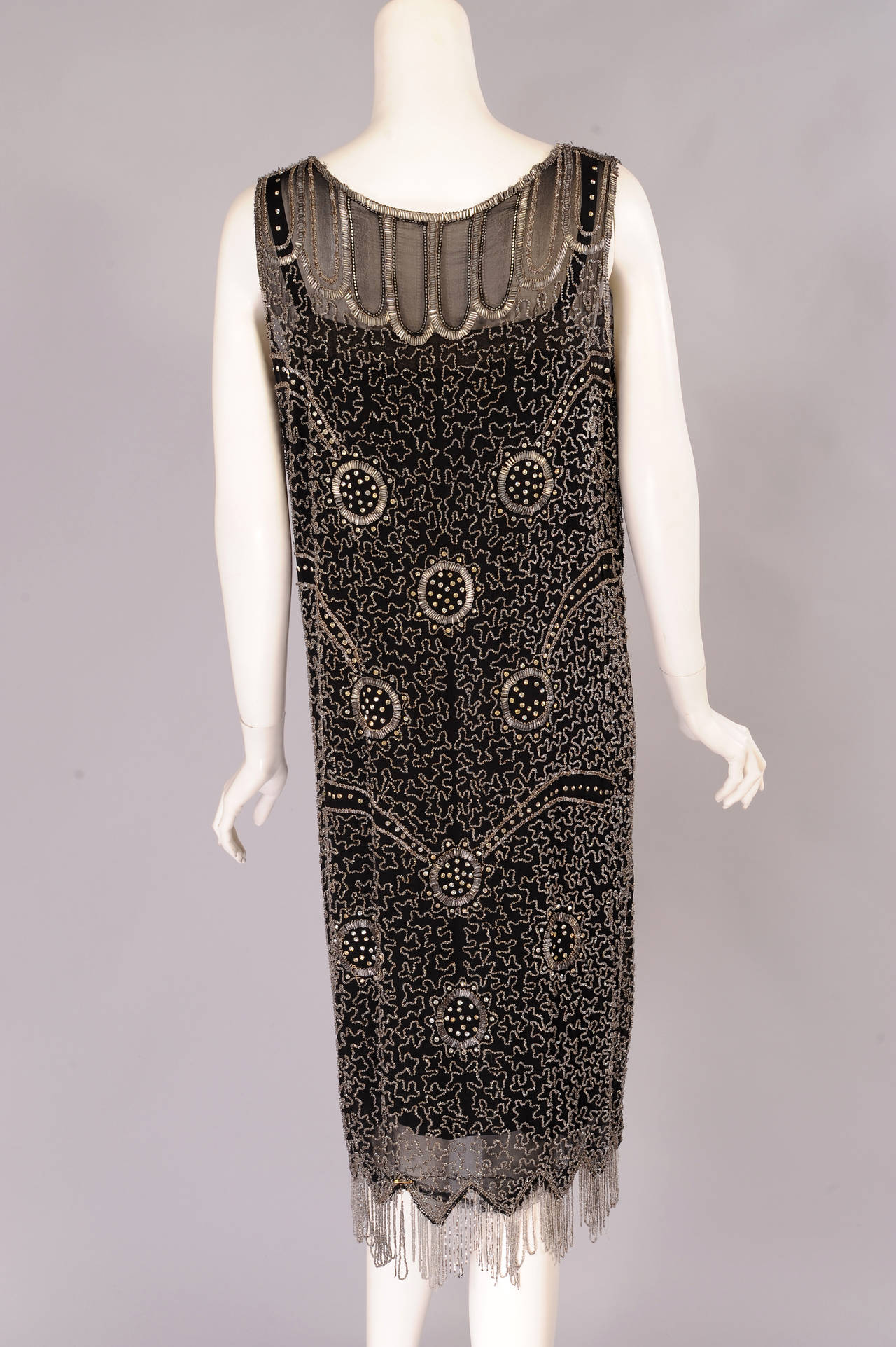 Women's 1920's Hand Beaded Silk Flapper Dress, Rare Larger Size