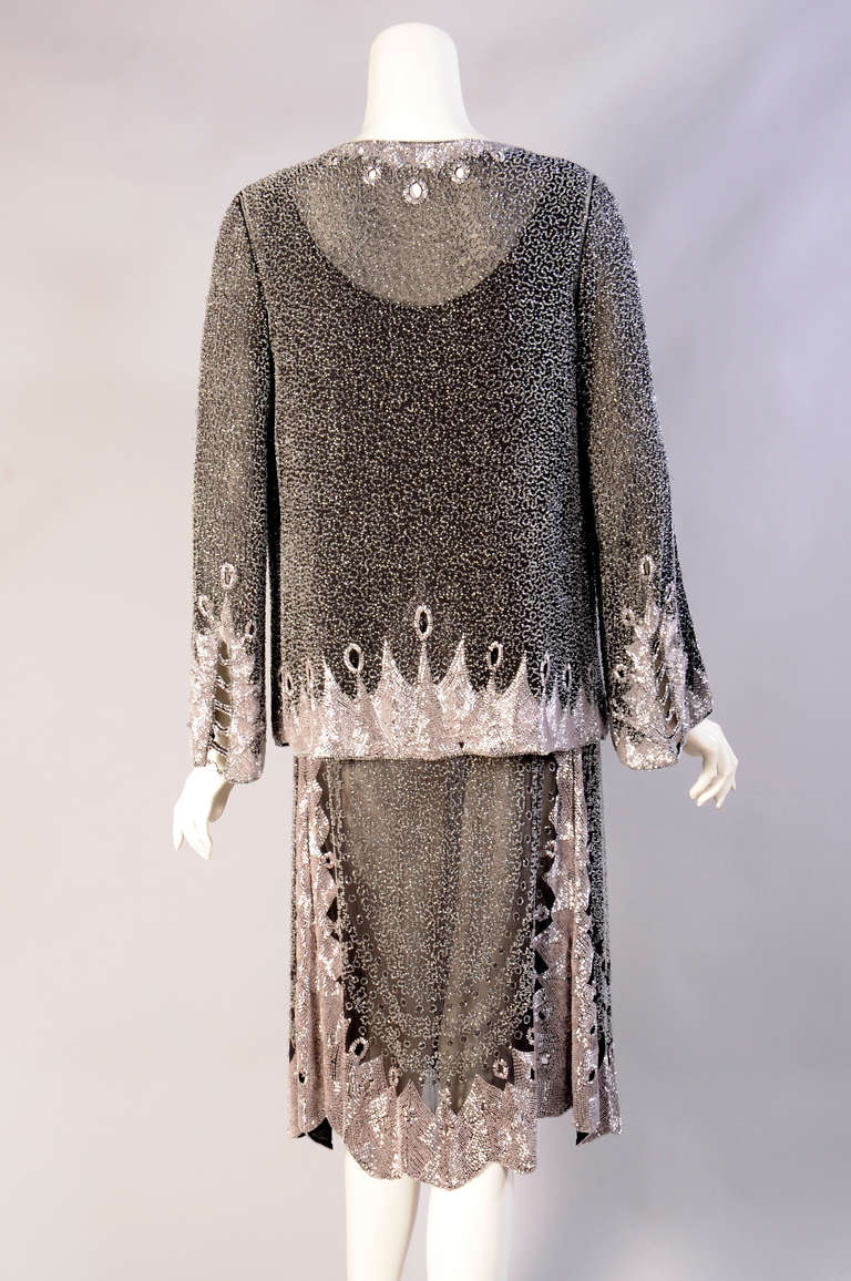 Pristine 1920's Beaded Cotton Flapper Dress & Jacket In Excellent Condition In New Hope, PA