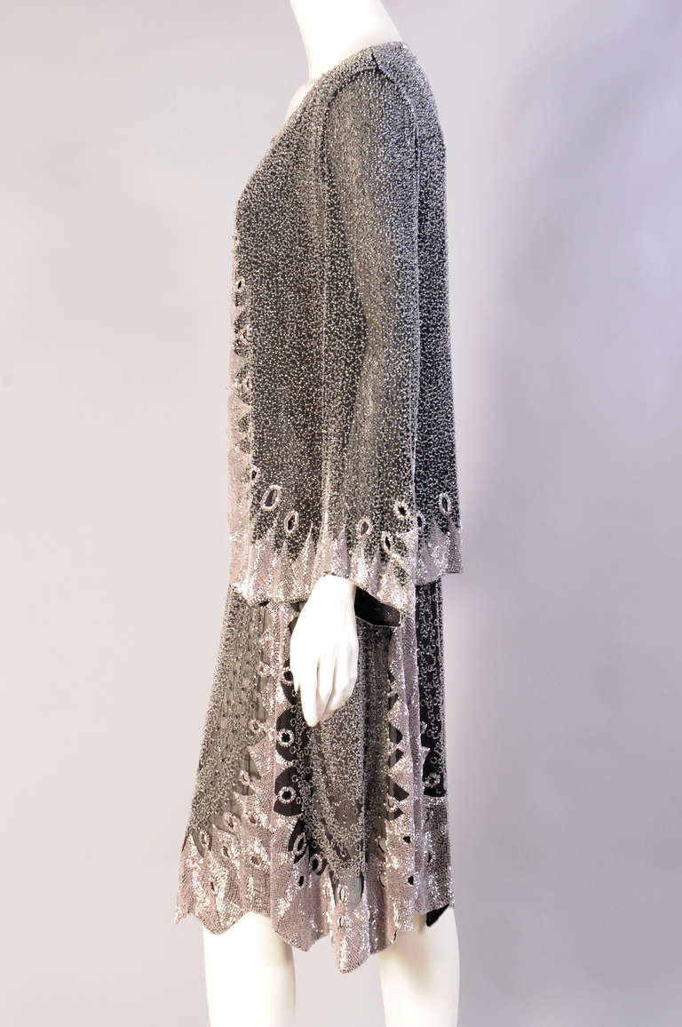 Gray Pristine 1920's Beaded Cotton Flapper Dress & Jacket