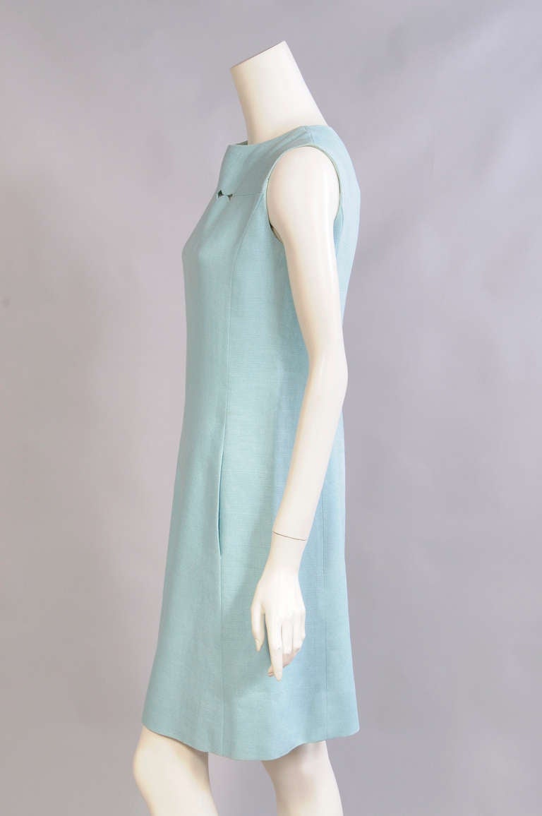 Women's 1960's Mollie Parnis Blue Linen Dress