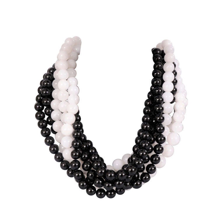 Givenchy Haute Couture Black 
White Glass Bead Necklace