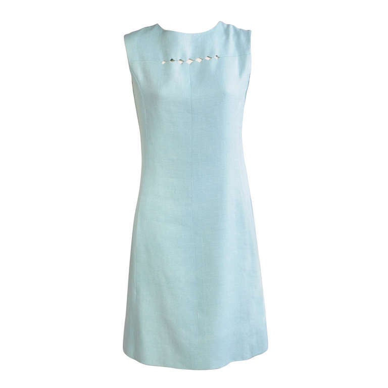 1960's Mollie Parnis Blue Linen Dress