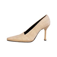 Vintage KarL Lagerfeld Linen Pumps, Burlap Wrapped Heel, Never Worn