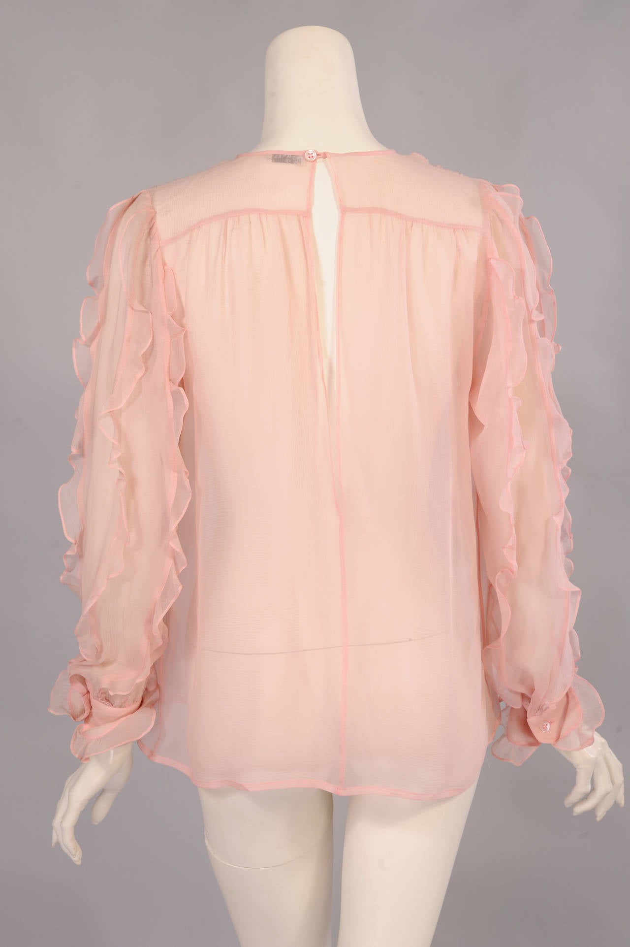 Chanel Ruffled Pink Silk Georgette Blouse In Excellent Condition In New Hope, PA