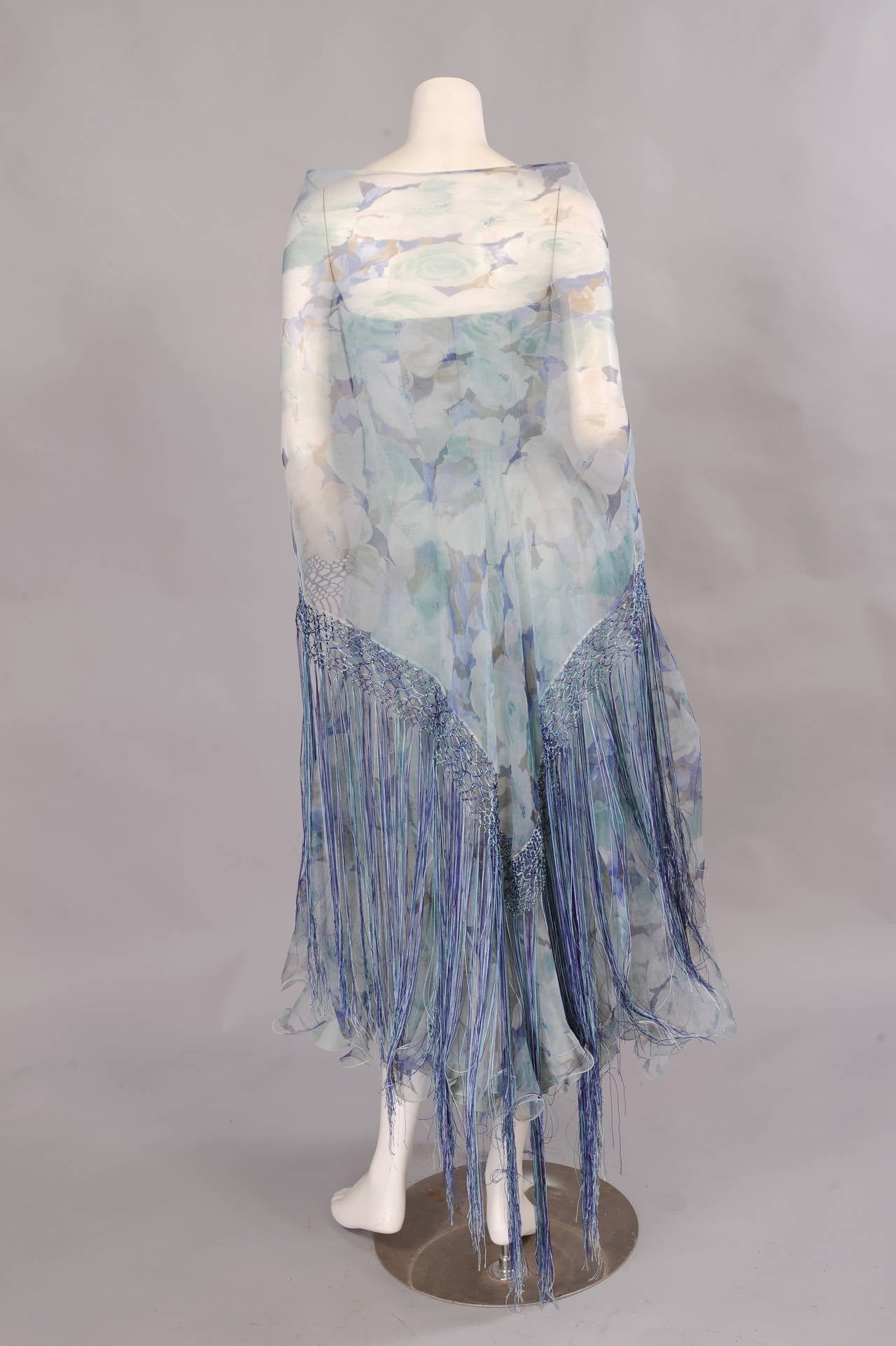 Victorio & Lucchino, Spanish Designers, Silk Organza Dress & Fringed Shawl In Excellent Condition In New Hope, PA