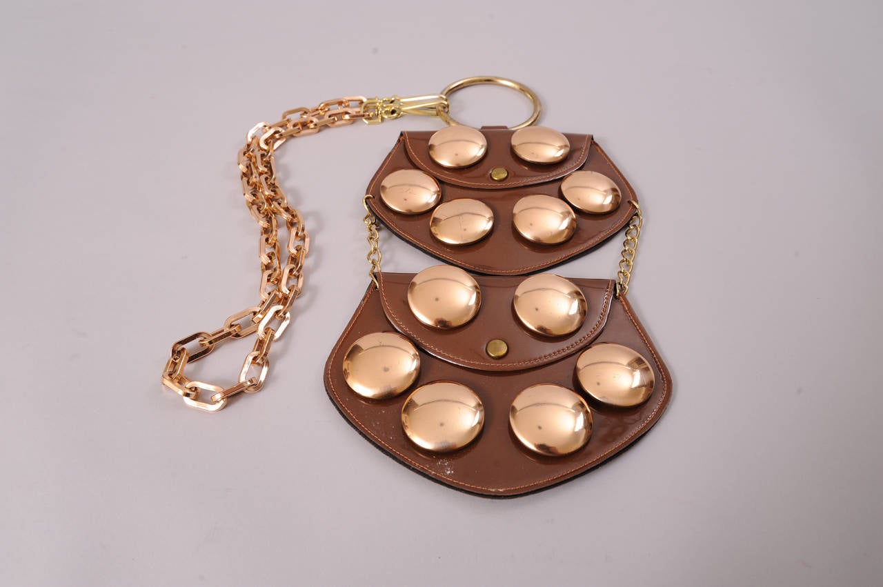 1960's French Studded Patent Leather Belt or Hand Bag, Saks Fifth Avenue