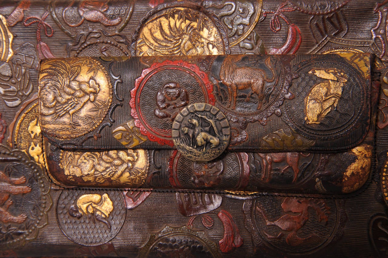 Women's Antique Chinese Tooled Leather Bag, Dated 1878