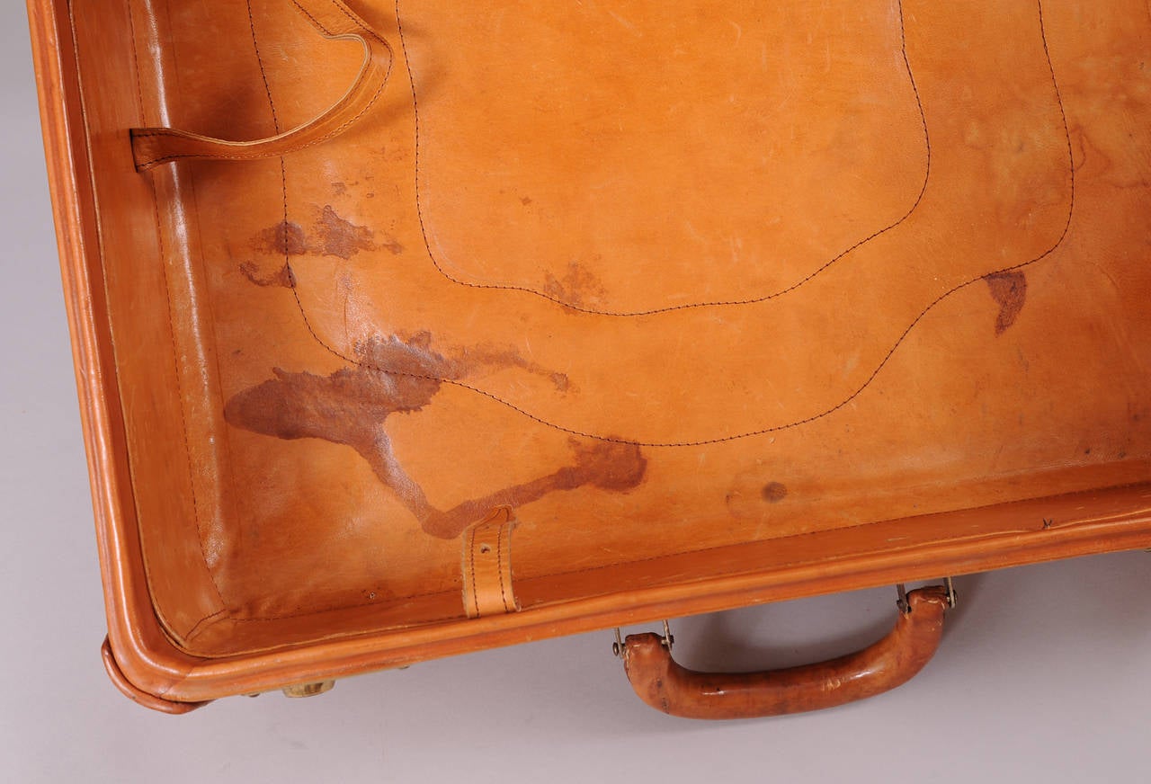 Mid-century Mexican Hand Tooled Leather Suitcase 1