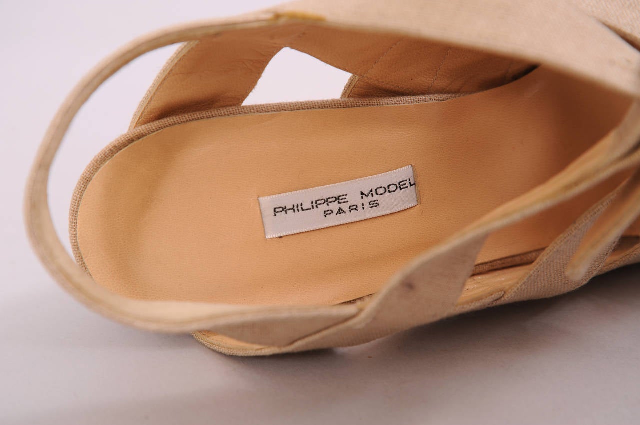 Philippe Model Strappy Linen Heels, Never Worn In New Condition In New Hope, PA