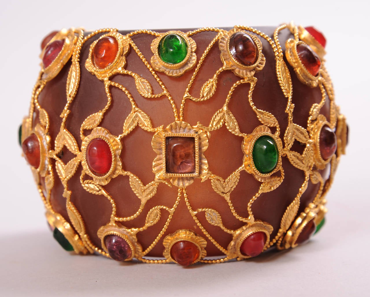 Chanel Haute Couture Cuffs with Gripoix Stones & Gold Filigree In New Condition In New Hope, PA