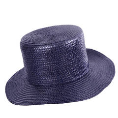 Givenchy Couture Runway Worn Navy Blue Straw Boater 4