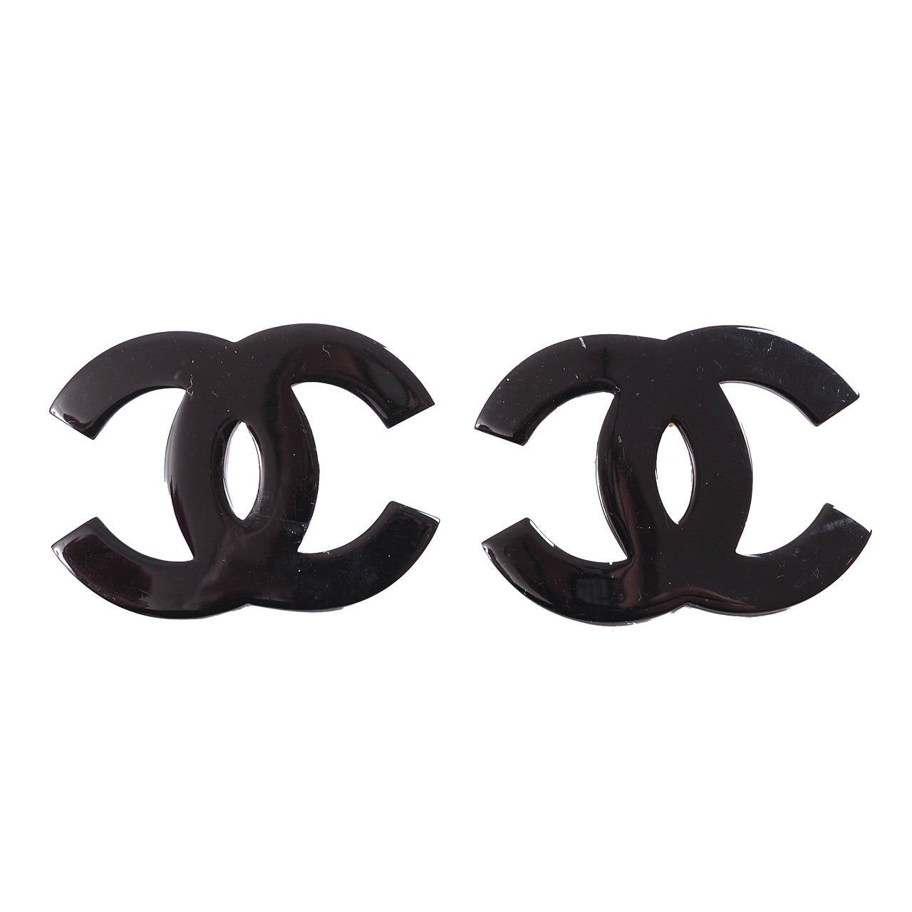 Chanel Black Oversized Logo Earrings