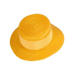 Vintage Givenchy Haute Couture Yellow Straw Boater Hat