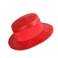 Givenchy Couture Red Straw Boater 8
