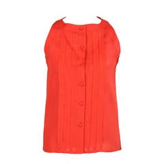 Chanel Red Linen Blouse with Pin Tucks 3