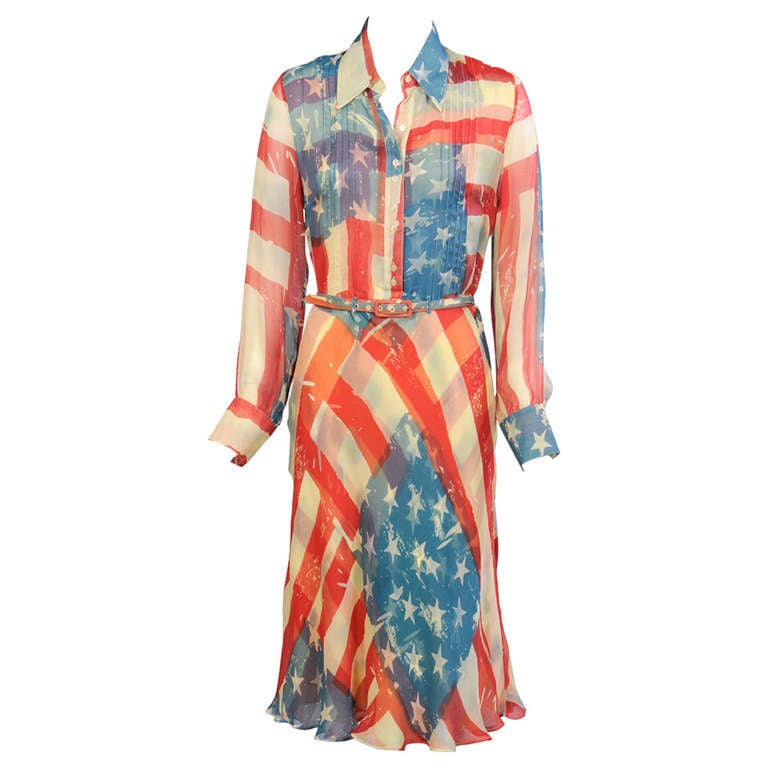 Catherine Malandrino Iconic Patriotic Silk Chiffon Dress