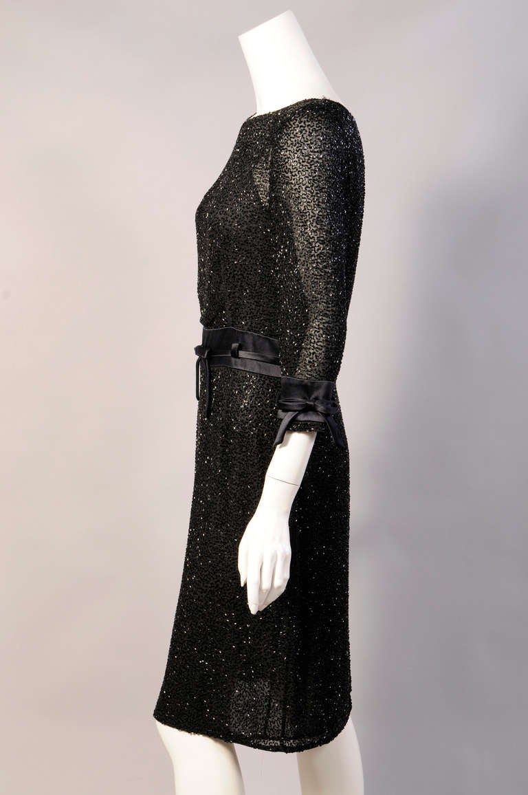 Women's Badgley Mischka Beaded Black Silk Chiffon Dress For Sale