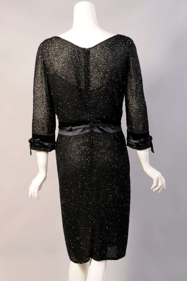 Badgley Mischka Beaded Black Silk Chiffon Dress For Sale 1