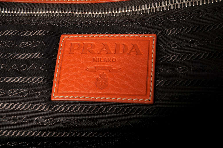 Prada Leather Trimmed Orange Nylon Beach Tote