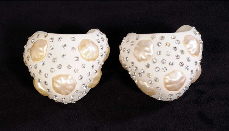 Women's Chanel Haute Couture Pearl & Diamante Resin Cuffs