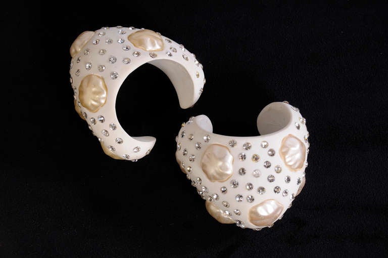 Chanel Haute Couture Pearl & Diamante Resin Cuffs In New Condition In New Hope, PA