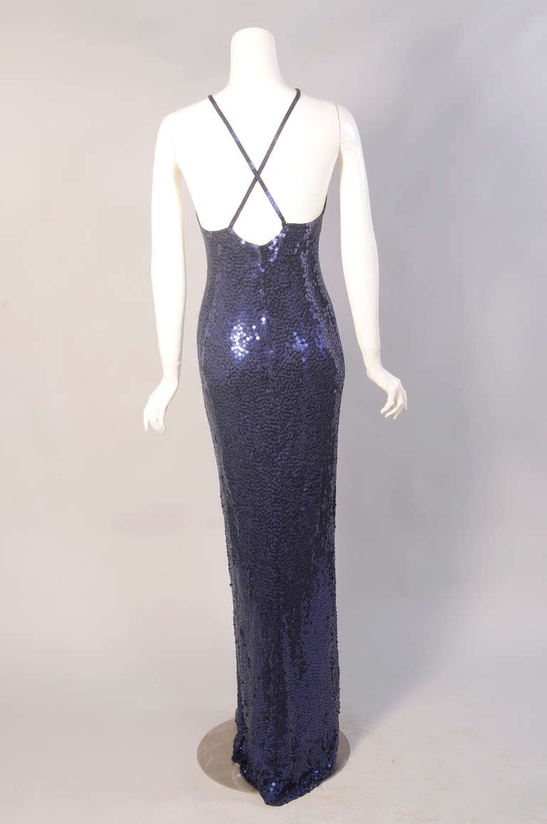 Norman Norell Sapphire Mermaid Gown Exhibited 1972 Metropolitan Museum In Excellent Condition In New Hope, PA